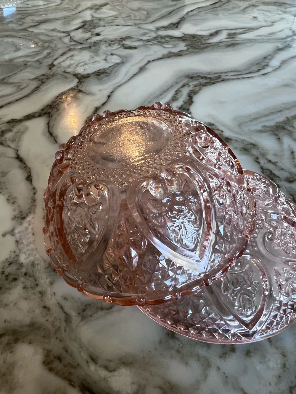 Vintage Pink Pressed Glass Covered Dish - Picture 2 of 6